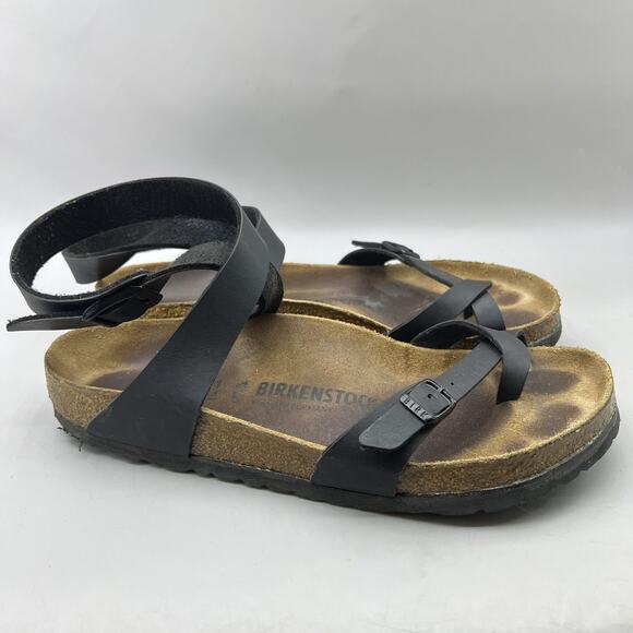 Birkenstock Yara Ankle Strap Sandals Women Size 10 Black Toe Loop Comfort Shoes - Picture 1 of 9